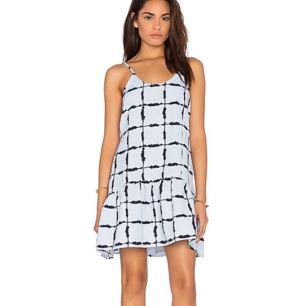 J.O.A Babydoll Ruffle Dress Corset Lace Up Back Medium Blue